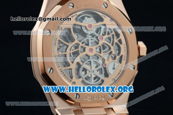 Audemars Piguet Royal Oak Openworked Extra-Thin Asia Automatic Rose Gold Case with Skeleton Dial and Rose Gold Bracelet (AAAF) - Click Image to Close